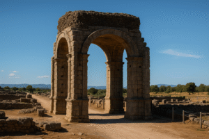 Arco romano de Cáparra, el tetrapylon en Oliva de Plasencia, Cáceres